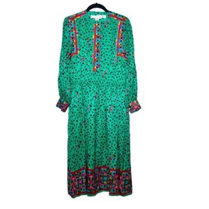 Anne Crimmins Umi Collections 80s Silk Long Sleeve Button Front Maxi Dress Sz 4